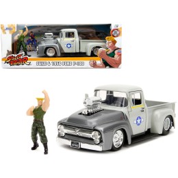 1956 Ford F-100 Pickup Truck Tan and Gray Metallic and Guile Diecast Figure 'Street Fighter' Video Game 'Anime Hollywood Rides' Series 1/24 Diecast Model Car by Jada