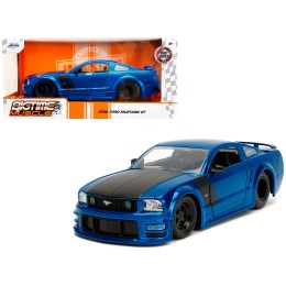 2006 Ford Mustang GT Blue Metallic with Matt Black Hood and Stripes 'Bigtime Muscle' Series 1/24 Diecast Model Car by Jada