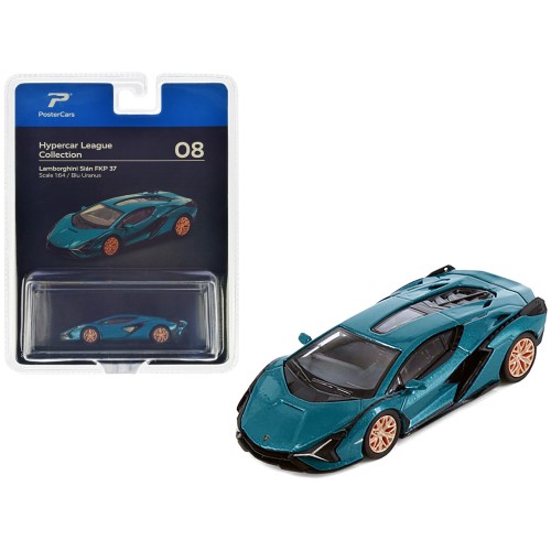 Lamborghini Sian FKP 37 Blu Uranus Blue Metallic 'Hypercar League Collection' 1/64 Diecast Model Car by PosterCars