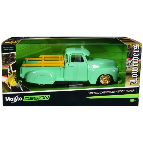 1950 Chevrolet 3100 Pickup Truck Lowrider Light Green with Gold Wheels 'Lowriders' Series 1/24 Diecast Model Car by Maisto
