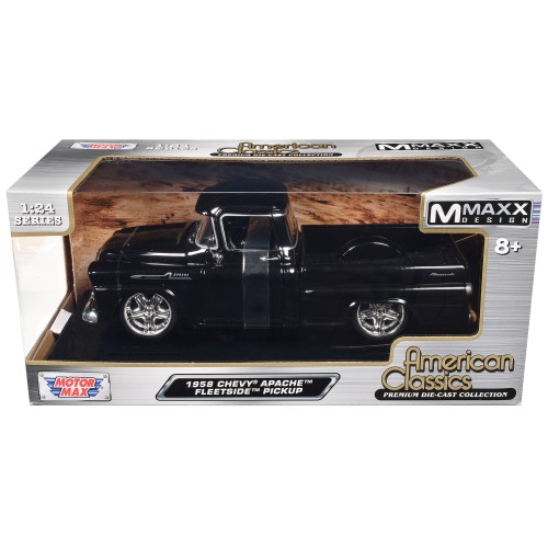 1958 Chevrolet Apache Fleetside Pickup Black 'Maxx Design' 'American Classics' Series 1/24 Diecast Model Car by Motormax