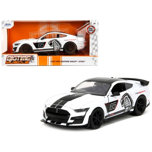 2020 Ford Mustang Shelby GT500 #65 White with Black Top and Stripes 'Ford Performance' 'Bigtime Muscle' Series 1/24 Diecast Model Car by Jada