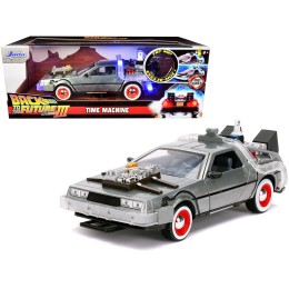 DeLorean Brushed Metal Time Machine with Lights 'Back to the Future Part III' (1990) Movie 'Hollywood Rides' Series 1/24 Diecast Model Car by Jada