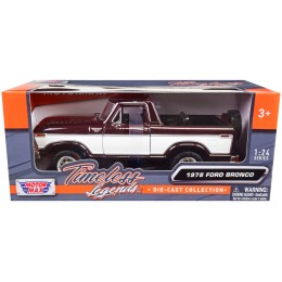 1978 Ford Bronco Ranger XLT (Open Top) with Spare Tire Burgundy Metallic and White 'Timeless Legends' Series 1/24 Diecast Model Car by Motormax