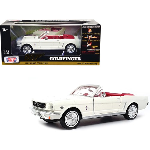 1964 1/2 Ford Mustang Convertible White with Red Interior James Bond 007 'Goldfinger' (1964) Movie 'James Bond Collection' Series 1/24 Diecast Model Car by Motormax