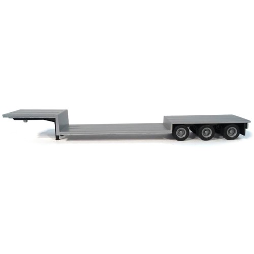 3-Axle Double-Drop Flatbed Trailer Silver Top 1/87 (HO) Plastic Model by Promotex