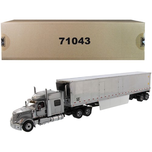 International LoneStar Sleeper Cab Silver with 53' Reefer Refrigerated Chrome Plated Van Trailer 'Transport Series' 1/50 Diecast Model by Diecast Masters