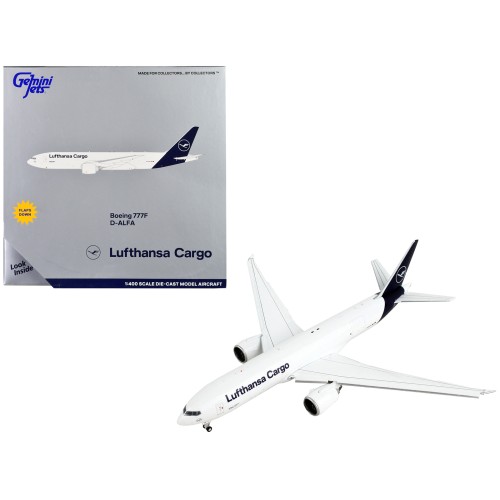 Boeing 777F Commercial Aircraft with Flaps Down 'Lufthansa Cargo' White with Dark Blue Tail 1/400 Diecast Model Airplane by GeminiJets