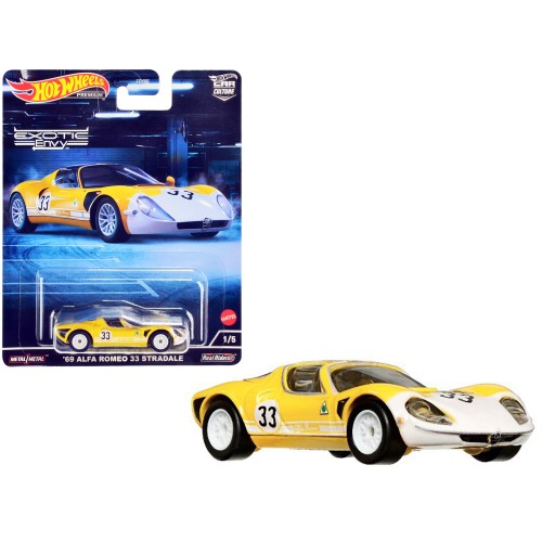 1969 Alfa Romeo 33 Stradale #33 Yellow and White 'Exotic Envy' Series Diecast Model Car by Hot Wheels