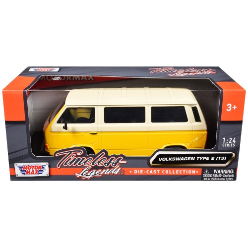 Volkswagen Type 2 (T3) Van Yellow and Beige 'Timeless Legends' Series 1/24 Diecast Model Car by Motormax