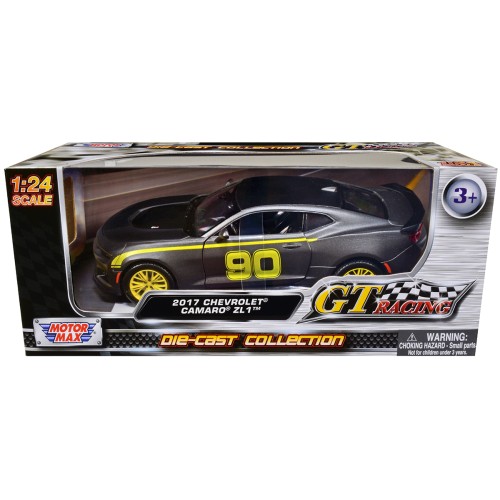 2017 Chevrolet Camaro ZL1 #90 Matt Gray with Yellow Stripes 'GT Racing' Series 1/24 Diecast Model Car by Motormax