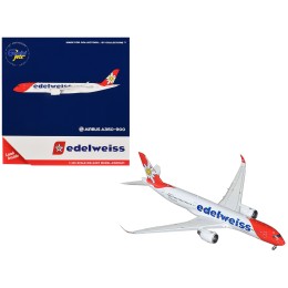 Airbus A350-900 Commercial Aircraft with Flaps Down Configuration 'Edelweiss Air' (HB-IHC) White with Red Tail 1/400 Diecast Model Airplane by GeminiJets