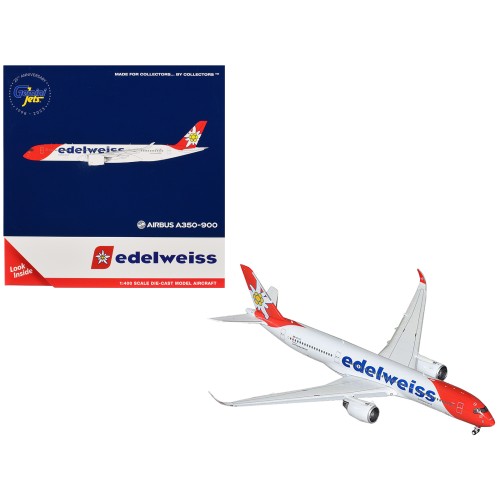 Airbus A350-900 Commercial Aircraft with Flaps Down Configuration 'Edelweiss Air' (HB-IHC) White with Red Tail 1/400 Diecast Model Airplane by GeminiJets