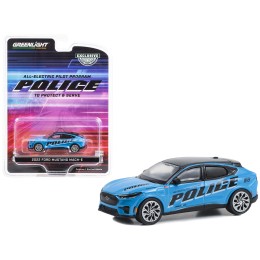 2022 Ford Mustang Mach-E Police Blue with Black Top 'All-Electric Pilot Program Vehicle' 'Hobby Exclusive' Series 1/64 Diecast Model Car by Greenlight