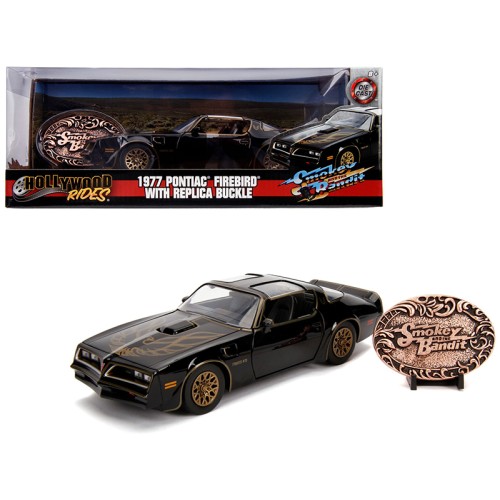 1977 Pontiac Firebird Trans Am Black with Replica Buckle 'Smokey and the Bandit' (1977) Movie 'Hollywood Rides' Series 1/24 Diecast Model Car by Jada
