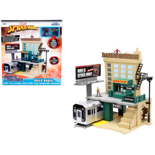 'Daily Bugle' and Subway Diorama Set with Spider-Man and J. Jonah Jameson Diecast Figures 'Marvel's Spider-Man' 'Nano Scene' Series Models by Jada