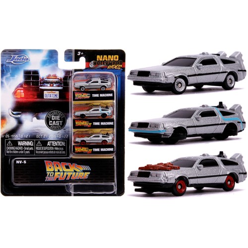 'Back to the Future' Time Machine 3 piece Set 'Nano Hollywood Rides' Diecast Model Cars by Jada