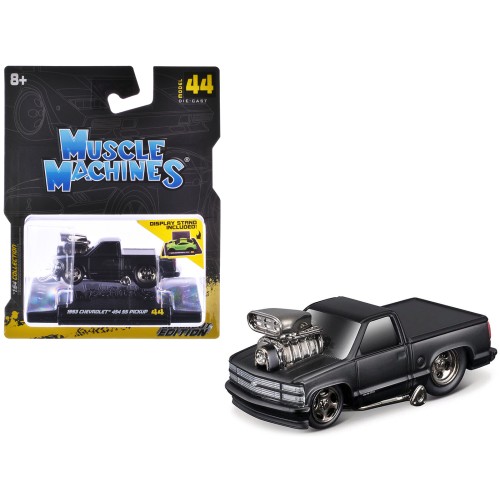 1993 Chevrolet 454 SS Pickup Truck Matt Black 'Blackout Edition' 1/64 Diecast Model by Muscle Machines