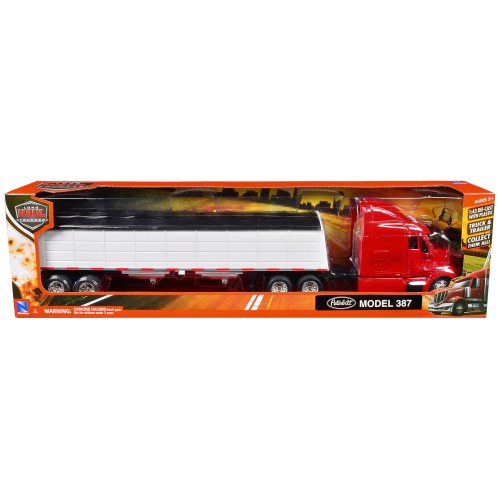 Peterbilt 387 Truck Red with Grain Trailer White 'Long Haul Truckers' Series 1/43 Diecast Model by New Ray