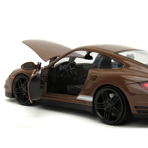Porsche 911 Turbo Brown and Brown M&M Diecast Figure 'M&M's' 'Hollywood Rides' Series 1/24 Diecast Model Car by Jada