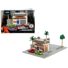 Toretto Cafe Diorama with Mitsubishi Eclipse Green and Ford F-150 SVT Lightning Red 'Fast and Furious' 'Nano Scene' Series Model by Jada