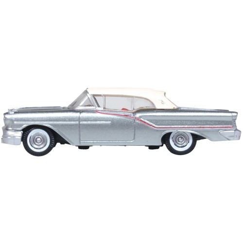 1957 Oldsmobile 88 Convertible (Top-Up) Juneau Gray with White Top and Red Interior 1/87 (HO) Scale Diecast Model Car by Oxford Diecast