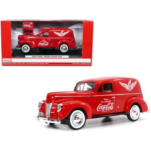 1940 Ford Sedan Cargo Van Red 'Pause... Go Refreshed Coca-Cola' with Vending Machine Accessory 1/24 Diecast Model Car by Motor City Classics