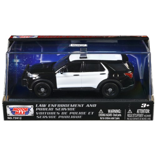 2022 Ford Police Interceptor Utility Black and White Unmarked 'Law Enforcement and Public Service' Series 1/43 Diecast Model Car by Motormax