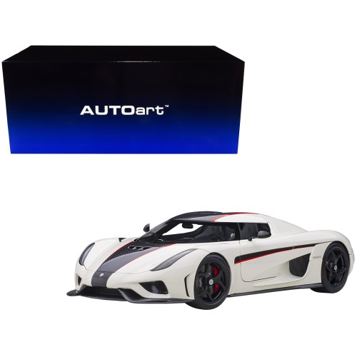 Koenigsegg Regera White with Black Carbon and Red Stripes 1/18  Model Car by Autoart