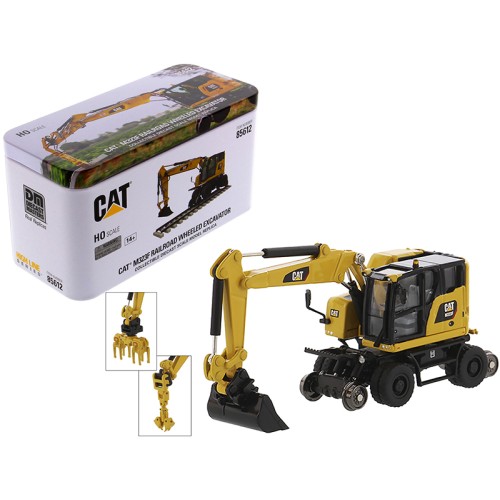 CAT Caterpillar M323F Railroad Wheeled Excavator with 3 Accessories (Safety Yellow Version) 'High Line' Series 1/87 (HO) Scale Diecast Model by Diecast Masters