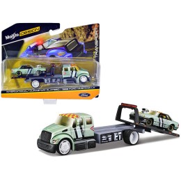 International DuraStar Flatbed Truck #17 and 1988 Ford Mustang LX #17 Light Green Metallic with Stripes and Graphics 'Elite Transport' Series 1/64 Diecast Models by Maisto
