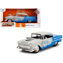 1955 Chevrolet Bel Air 'Ghost Gas - Mike's Speed Equip' Light Gray and Blue 'Bigtime Muscle' Series 1/24 Diecast Model Car by Jada