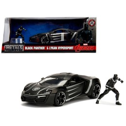 Lykan Hypersport Black with Black Panther Diecast Figurine 'Avengers' 'Marvel' Series 1/24 Diecast Model Car by Jada