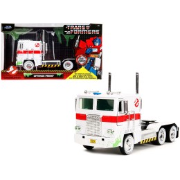 G1 Autobot Optimus Prime Truck White with Robot on Chassis from 'Transformers' TV Series - 'Ghostbusters' (1984) Movie Crossover 'Hollywood Rides' Series 1/24 Diecast Model by Jada