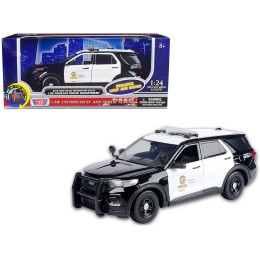 2015 Ford Police Interceptor Utility Black and White 'Los Angeles Police Department (LAPD)' with Flashing Light Bar and Front and Rear Lights and Sounds 1/24 Diecast Model Car by Motormax