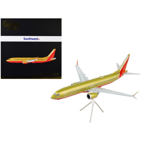 Boeing 737 MAX 8 Commercial Aircraft 'Southwest Airlines' Gold and Red 'Gemini 200' Series 1/200 Diecast Model Airplane by GeminiJets
