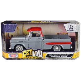 1958 Chevrolet Apache Fleetside Pickup Truck Lowrider Gray with Red Top 'Get Low' Series 1/24 Diecast Model Car by Motormax