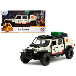 Jeep Gladiator Pickup Truck with Equipment Shell Beige with Graphics 'Biosyn Genetics' 'Jurassic World Dominion' (2022) Movie 'Hollywood Rides' Series 1/32 Diecast Model Car by Jada