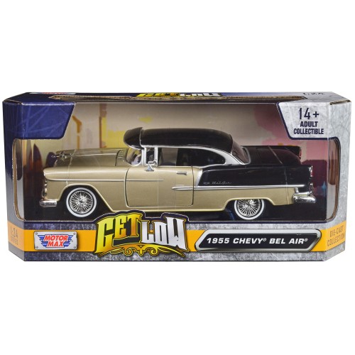 1955 Chevrolet Bel Air Lowrider Hard Top Beige Metallic and Black 'Get Low' Series 1/24 Diecast Car Model by Motormax