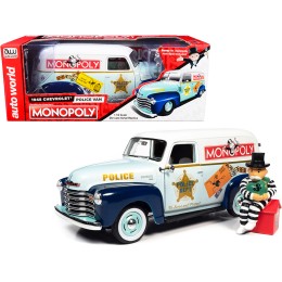 1948 Chevrolet Panel Police Van with Mr. Monopoly Figurine 'Monopoly' 1/18 Diecast Model Car by Auto World