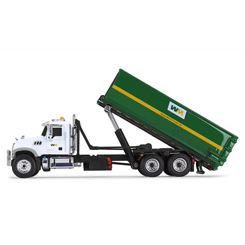 Mack Granite MP Refuse Garbage Truck with Tub-Style Roll-Off Container 'Waste Management' White and Green 1/87 (HO) Diecast Model by First Gear