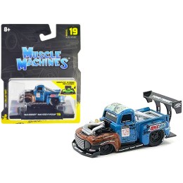 1949 Ford F1 Pickup Truck #128 'Old Smokey' Blue and Brown (Weathered) 1/64 Diecast Model Car by Muscle Machines