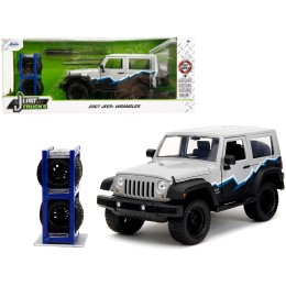 2007 Jeep Wrangler Gray and Black with Blue and White Stripes with Extra Wheels 'Just Trucks' Series 1/24 Diecast Model Car by Jada