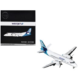 Saab 340B Commercial Aircraft 'WestJet' (C-GOIA) White with Blue Stripes and Tail 'Gemini 200' Series 1/200 Diecast Model Airplane by GeminiJets