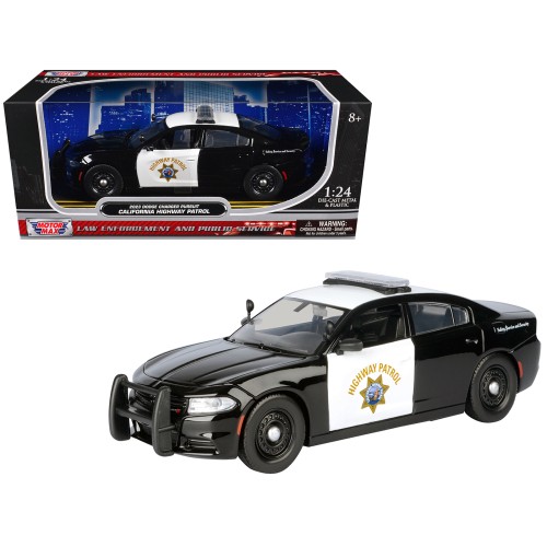 2023 Dodge Charger Pursuit Police Car 'California Highway Patrol' Black and White 'Law Enforcement and Public Service' Series 1/24 Diecast Model Car by Motormax