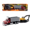 International Lonestar Dump Truck Red and Tracked Excavator Yellow with Flatbed Trailer 'Long Haul Truckers' Series 1/43 Diecast Model by New Ray