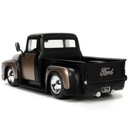 1956 Ford F-100 Pickup Truck Matt Black and Champagne with Flames with Extra Wheels 'Just Trucks' Series 1/24 Diecast Model Car by Jada