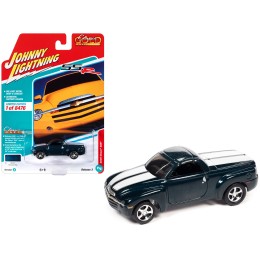 2005 Chevrolet SSR Pickup Truck Bermuda Blue Metallic with White Stripes 'Classic Gold Collection' Series Limited Edition to 8476 pieces Worldwide 1/64 Diecast Model Car by Johnny Lightning