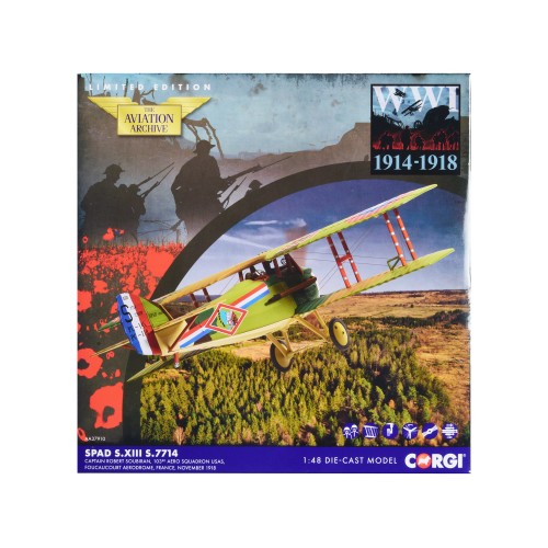 SPAD S.XIII Aircraft 'Captain Robert Soubiran 103rd Aero Squadron USAS Foucaucourt Aerodrome France' (1918) United States Army Air Service 'The Aviation Archive' Series 1/48 Diecast Model by Corgi