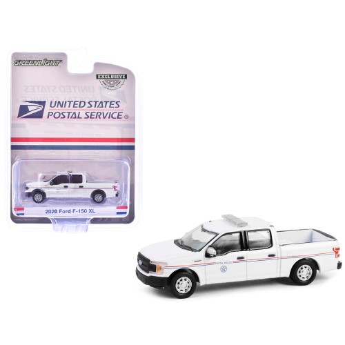 2020 Ford F-150 XL Pickup Truck 'United States Postal Service (USPS) Postal Police' White with Red and Blue Stripes 'Hobby Exclusive' Series 1/64 Diecast Model Car by Greenlight